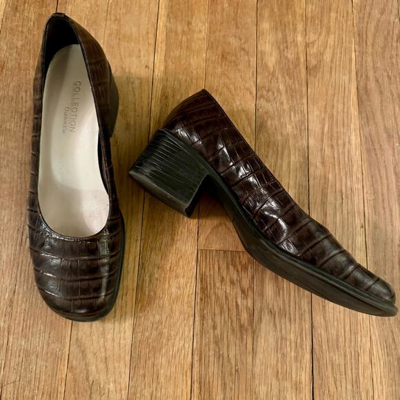 Chadwick's brown crocodile embossed leather pump shoes size 8 b2 - Picture 1 of 4